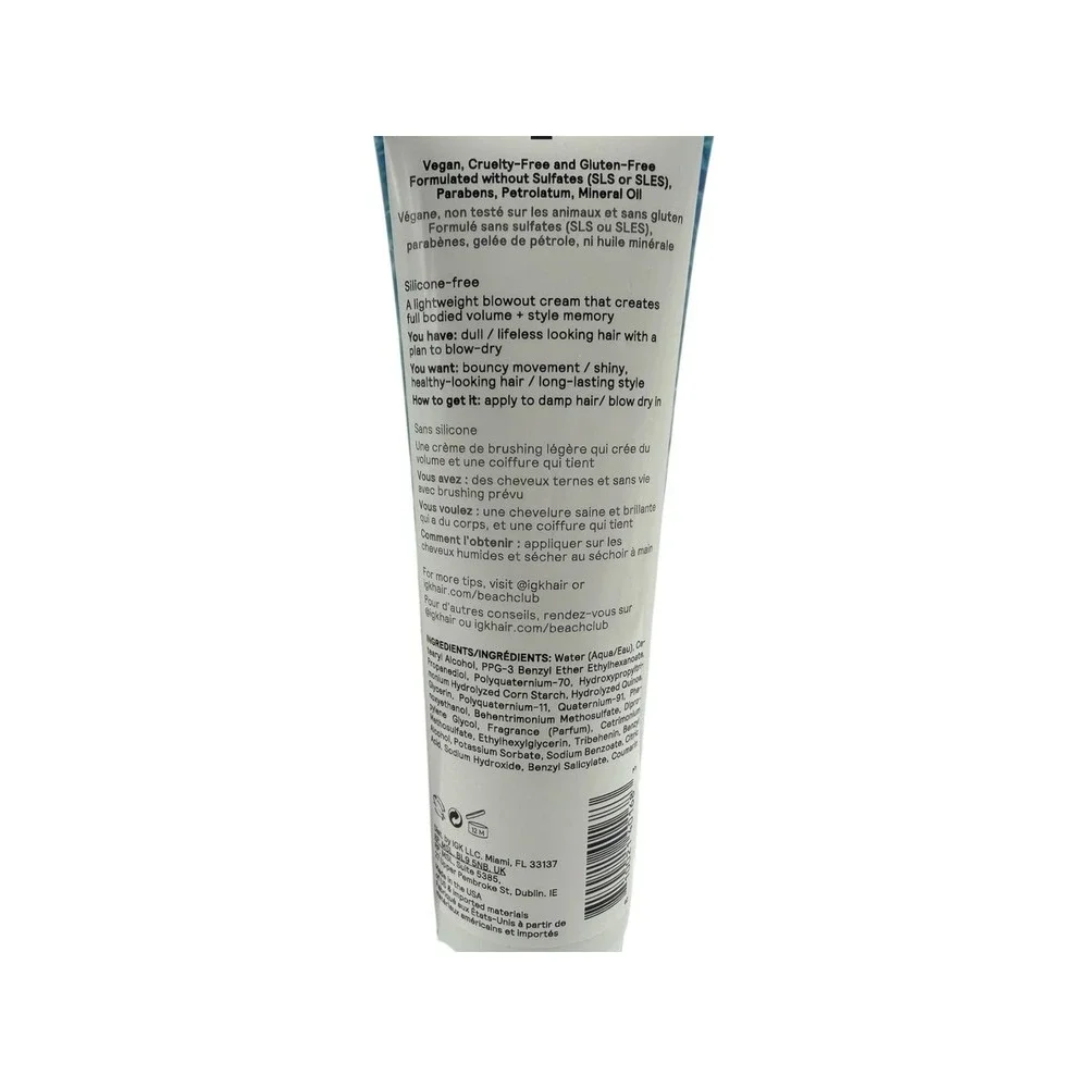 IGK Beach Club Style-Memory Blowout Cream Heat Protectant Vegan 4.5 oz